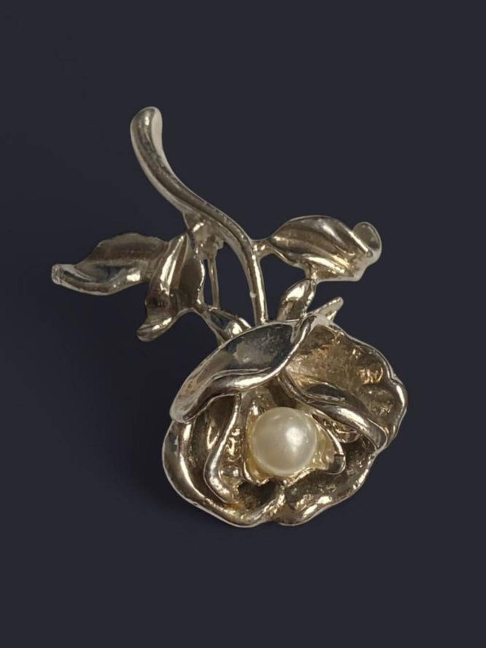 Vintage Rose Flower Pearl Silver Brooch Antique Floral Victorian Art Nouveau Pin